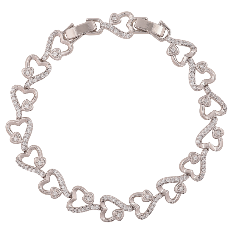 Браслет Xuping цвет Родий "Узор сердечки с кристаллами" длина с доп.замком 17,19см х 9мм фото №1 Браслет Xuping цвет Родий "Узор сердечки с кристаллами" длина с доп.замком 17,19см х 9мм фото №1
