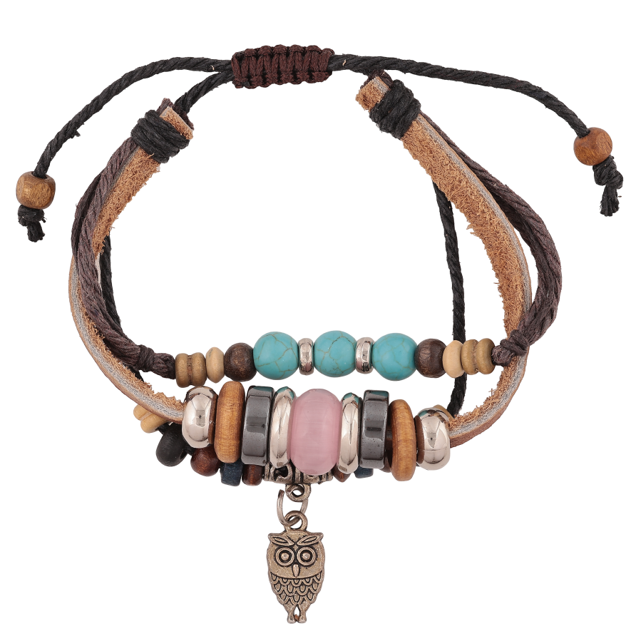 Браслет "Три шнури з намистинами" на затяжці, розмір 15-26см фото №1