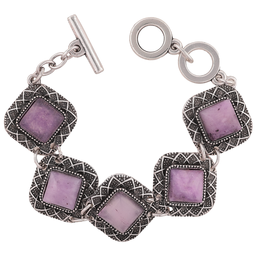 Браслет "Імітація чорненого срібла з бузковими кристалами" розмір 18см х 26мм фото №1