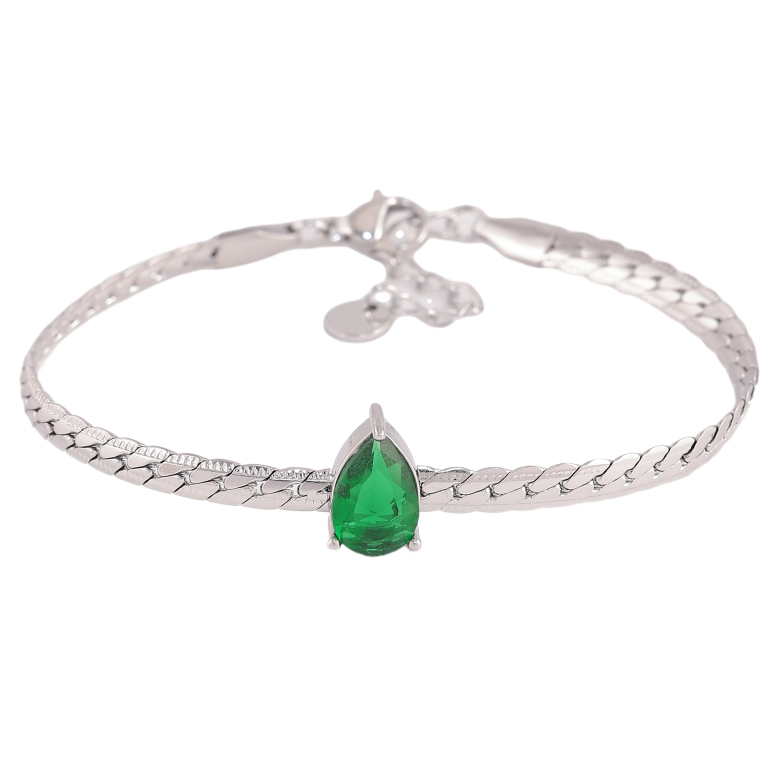 Браслет Нержавеющая сталь "Цепочка с кристальной зеленой капелькой" размер с доп. цепочкой 17-20см х 4мм фото №5