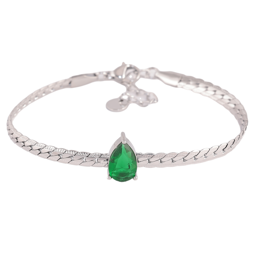 Браслет Нержавіюча сталь "Ланцюжок із кристальною зеленою крапелькою" розмір з доп. ланцюжком 17-20см х 4мм фото №1