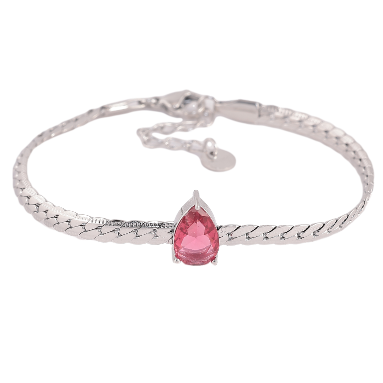 Браслет Нержавіюча сталь "Ланцюжок із кристальною рожевою крапелькою" розмір з доп. ланцюжком 17-20см х 4мм фото №1