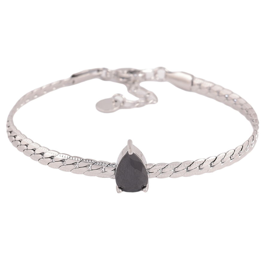 Браслет Нержавіюча сталь "Ланцюжок із кристальною чорною крапелькою" розмір з доп. ланцюжком 17-20см х 4мм фото №1