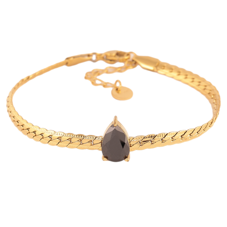 Браслет Нержавіюча сталь "Ланцюжок із кристальною чорною крапелькою" розмір з доп. ланцюжком 17-20см х 4мм фото №2