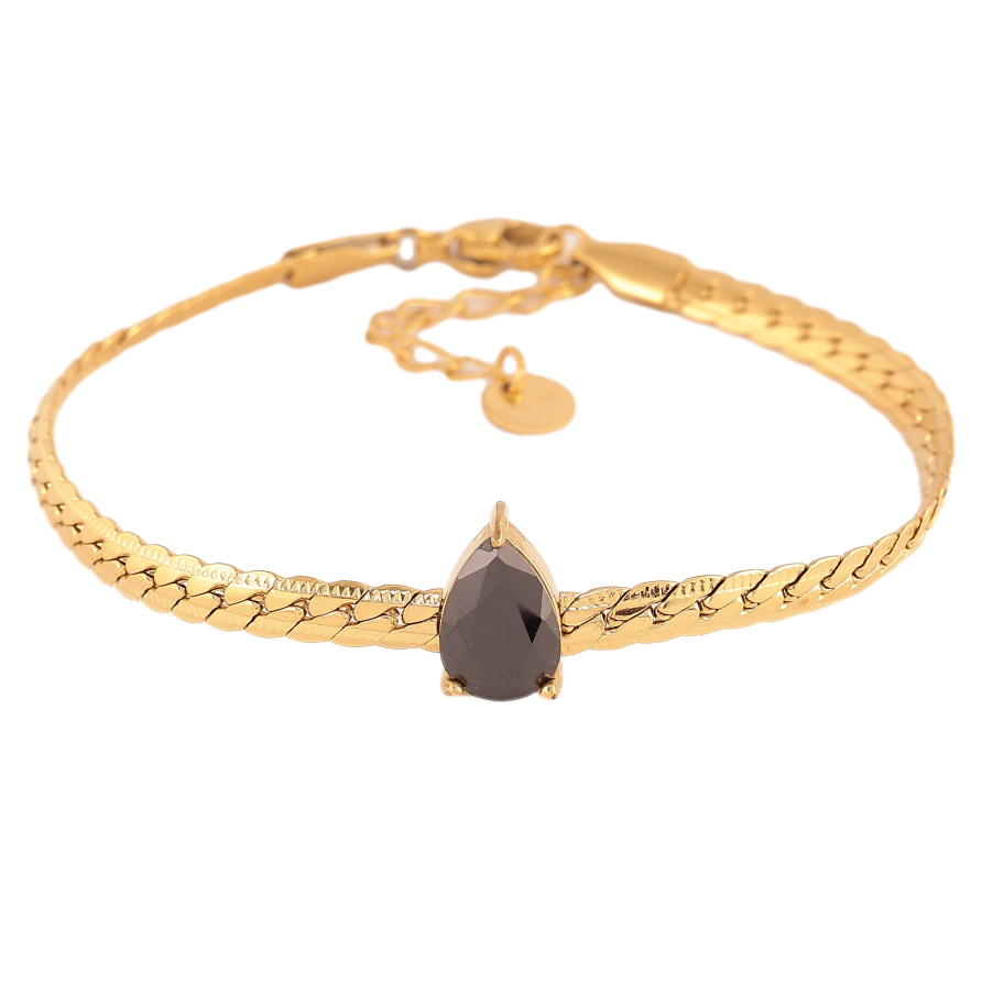 Браслет Нержавіюча сталь "Ланцюжок із кристальною чорною крапелькою" розмір з доп. ланцюжком 17-20см х 4мм фото №1