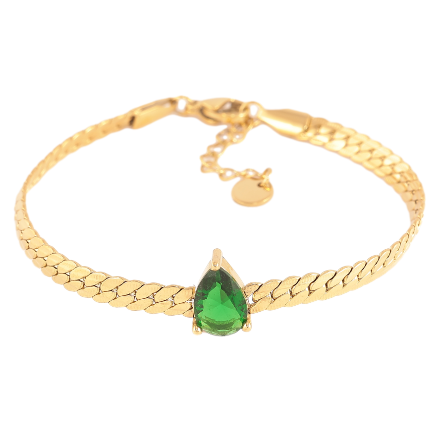 Браслет Нержавіюча сталь "Ланцюжок із кристальною зеленою крапелькою" розмір з доп. ланцюжком 17-20см х 4мм фото №1