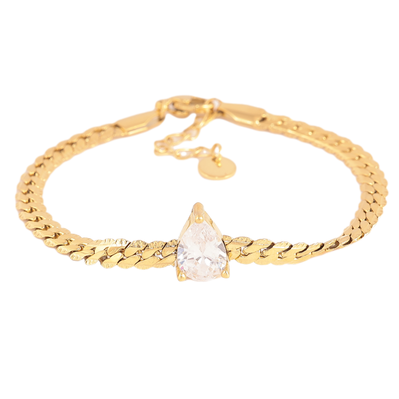 Браслет Нержавіюча сталь "Ланцюжок із кристальною крапелькою" розмір з доп. ланцюжком 17-20см х 4мм фото №1