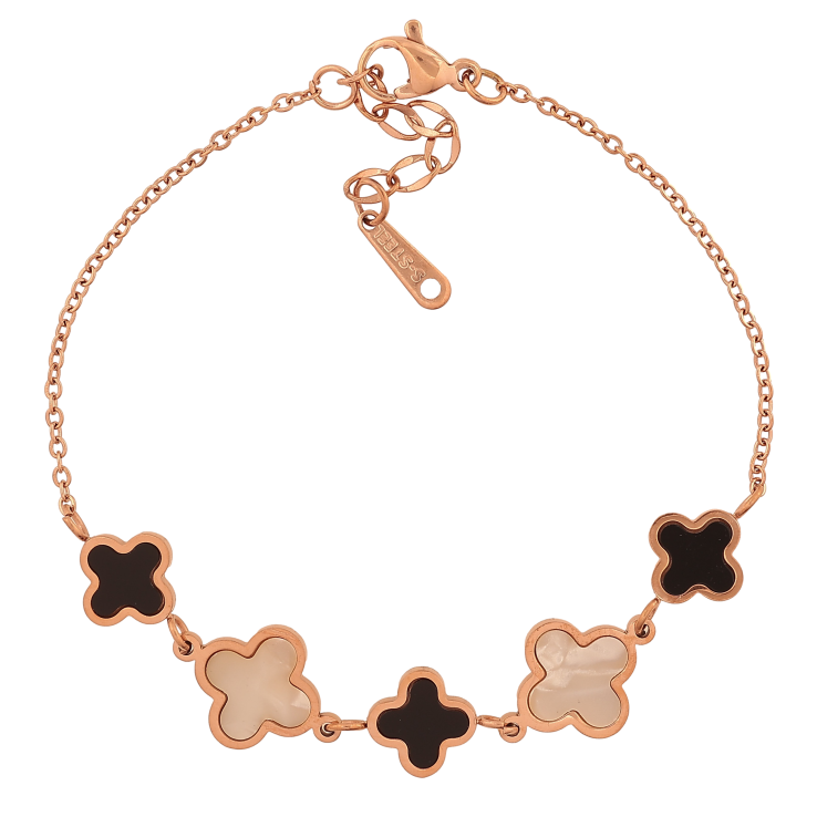 Браслет Нержавіюча сталь "Ланцюжок з чорною та перламутровою конюшиною" розмір з доп.ланцюжком 17.5-20.5см х 1-11мм фото №12