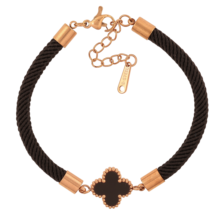 Браслет Нержавіюча сталь "Чорний шнур зі вставкою конюшина" розмір з доп.ланцюжком 17-20см х 4-13мм фото №2 Браслет Нержавіюча сталь "Чорний шнур зі вставкою конюшина" розмір з доп.ланцюжком 17-20см х 4-13мм фото №2