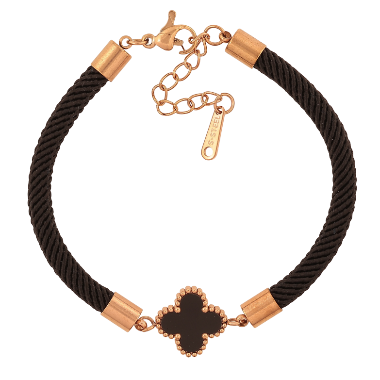 Браслет Нержавіюча сталь "Чорний шнур зі вставкою конюшина" розмір з доп.ланцюжком 17-20см х 4-13мм фото №1