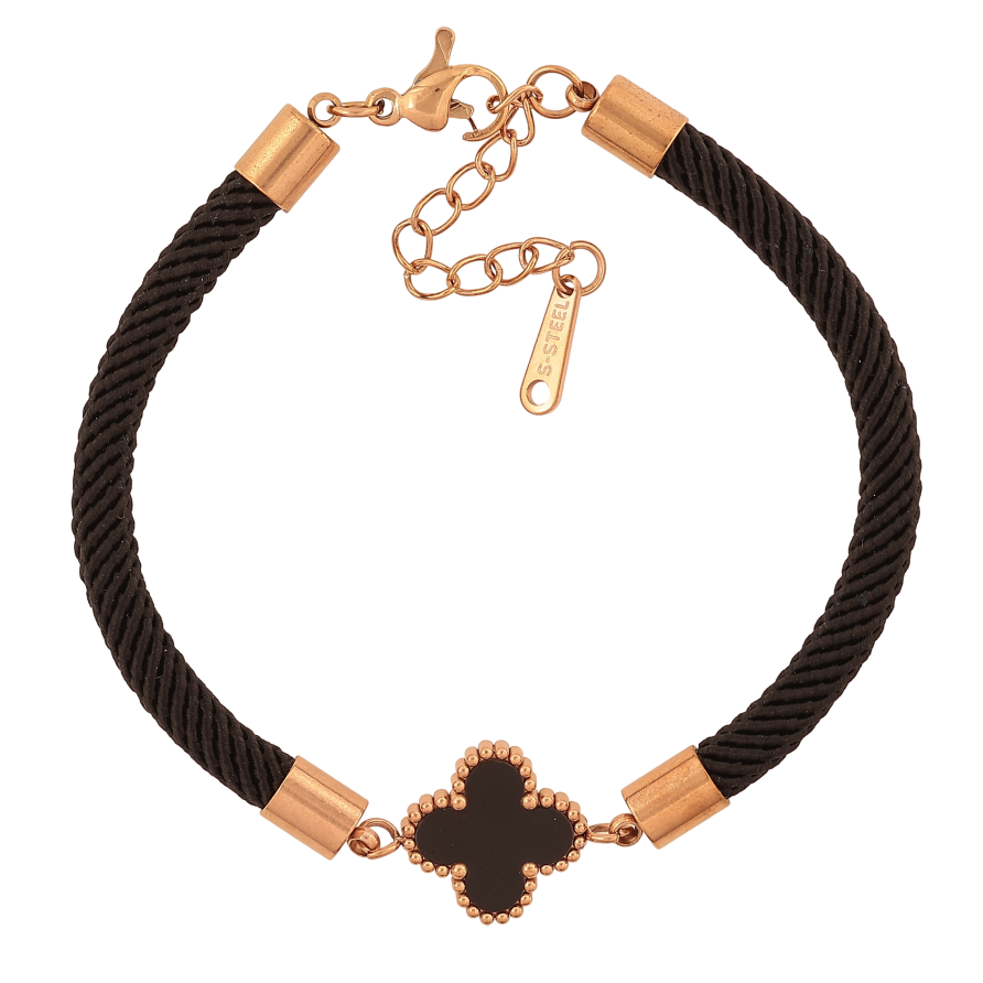 Браслет Нержавіюча сталь "Чорний шнур зі вставкою конюшина" розмір з доп.ланцюжком 17-20см х 4-13мм фото №1