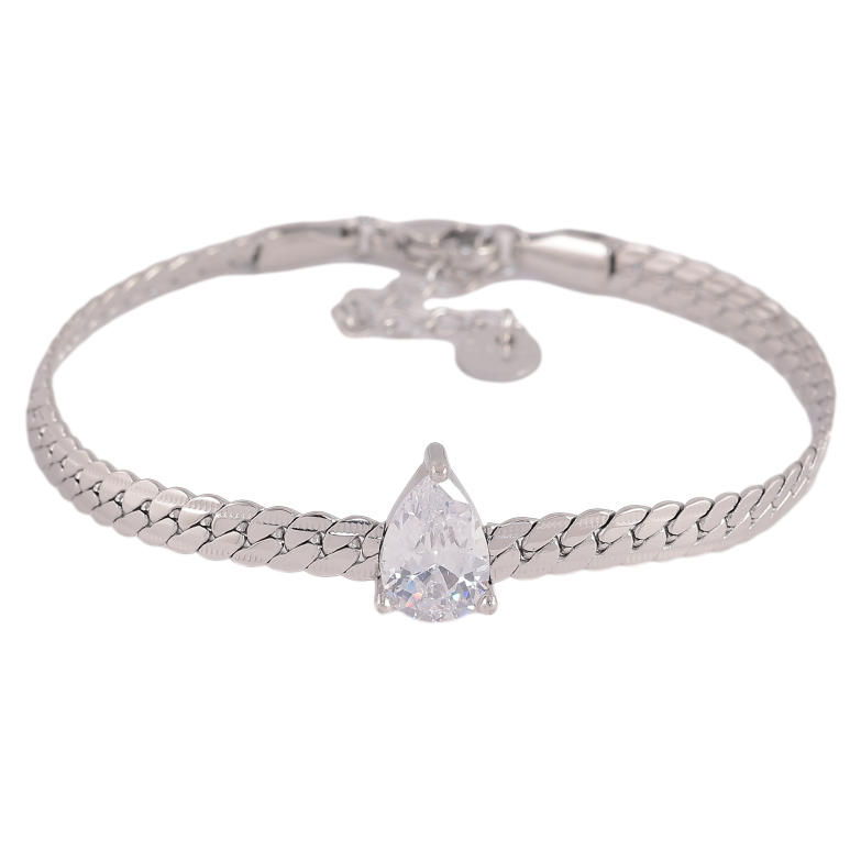 Браслет Нержавіюча сталь "Ланцюжок із кристальною крапелькою" розмір з доп. ланцюжком 16.5-20см х 4мм фото №1