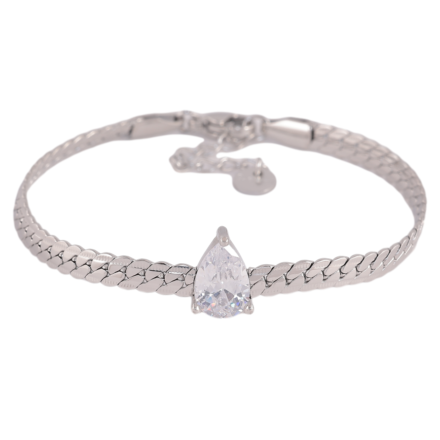 Браслет Нержавіюча сталь "Ланцюжок із кристальною крапелькою" розмір з доп. ланцюжком 16.5-20см х 4мм фото №1