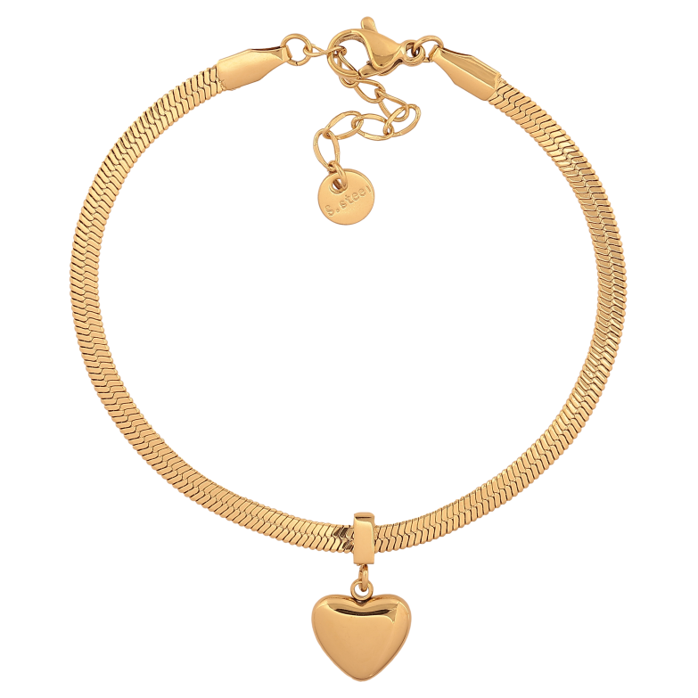 Браслет Нержавіюча сталь "Ланцюжок з підвіскою серце" розмір з доп.ланцюжком 17-20см х 3мм фото №1