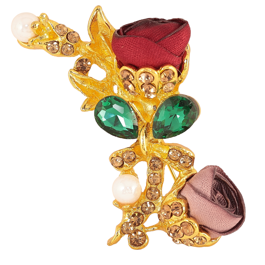 Брошка "Бежева та червона квіточки" фото №1