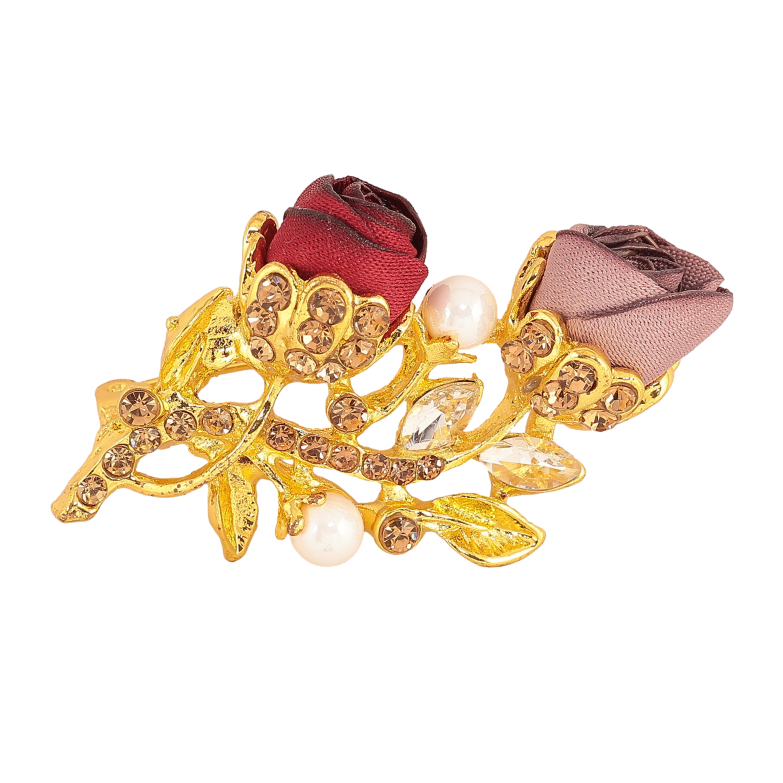 Брошка "Бежева та червона квіточки" фото №1 Брошка "Бежева та червона квіточки" фото №1
