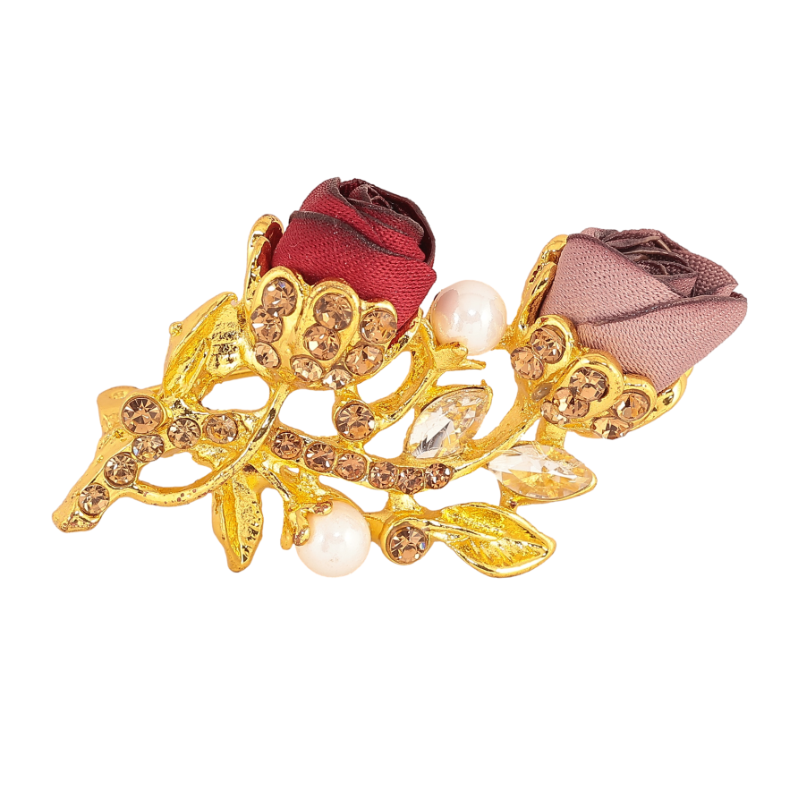 Брошка "Бежева та червона квіточки" фото №1 Брошка "Бежева та червона квіточки" фото №1