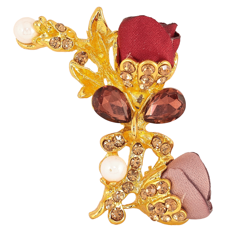 Брошка "Бежева та червона квіточки" фото №1 Брошка "Бежева та червона квіточки" фото №1