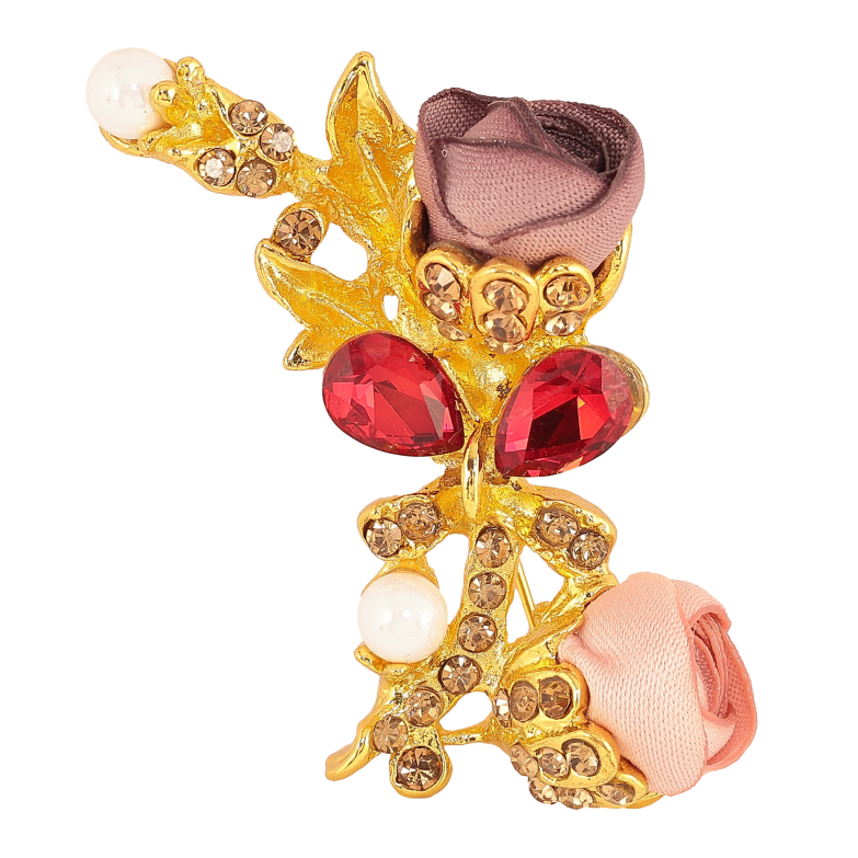 Брошка "Бежева та рожева квіточки" фото №1