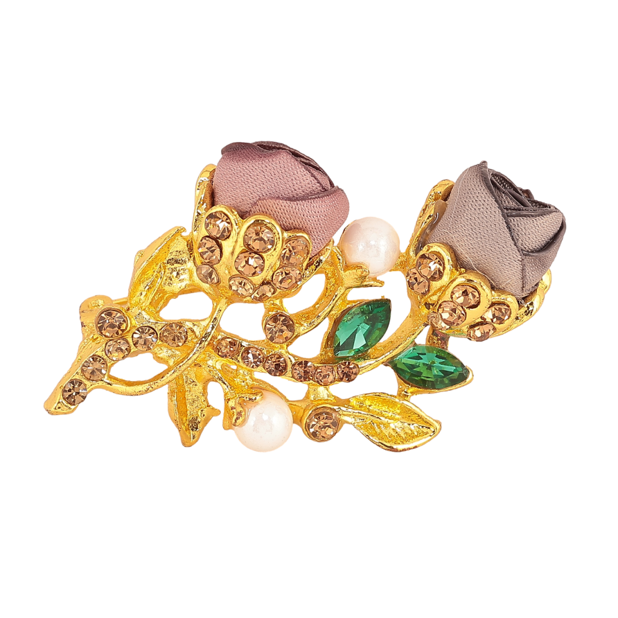 Брошка "Рожева та бежева квіточки" фото №1