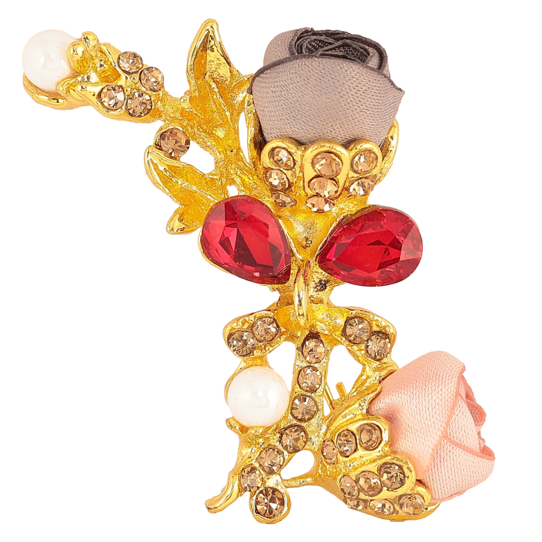 Брошь "Серый и розовый цветочки" фото №1