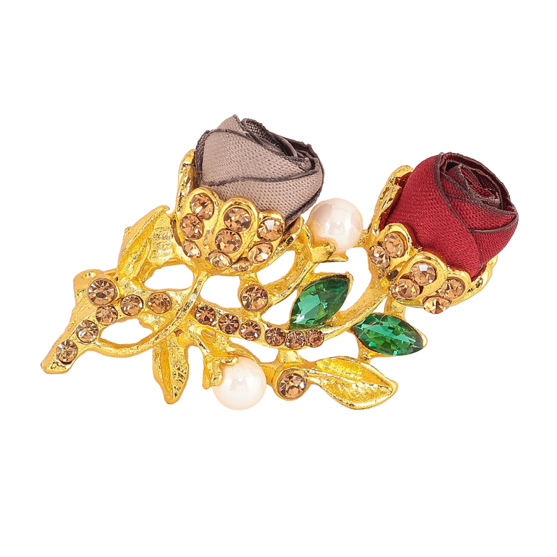Брошка "Бежева та червона квіточки" фото №1 Брошка "Бежева та червона квіточки" фото №1