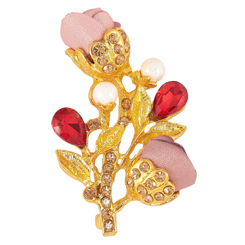 Брошка "Гілочка з рожевими квіточками, стразами та перлинами" фото №1 Брошка "Гілочка з рожевими квіточками, стразами та перлинами" фото №1