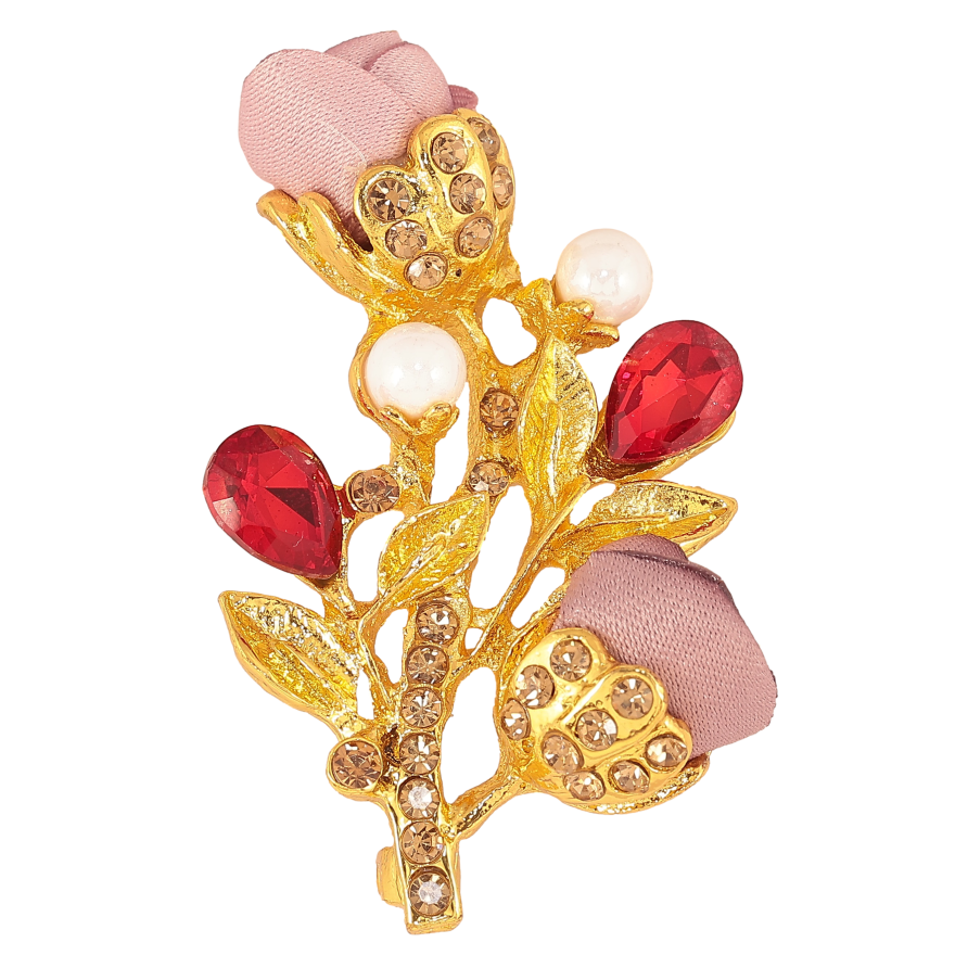 Брошка "Гілочка з рожевими квіточками, стразами та перлинами" фото №1 Брошка "Гілочка з рожевими квіточками, стразами та перлинами" фото №1