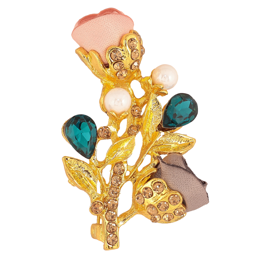 Брошка "Гілочка з рожево-сірими квіточками, стразами та перлинами" фото №1 Брошка "Гілочка з рожево-сірими квіточками, стразами та перлинами" фото №1