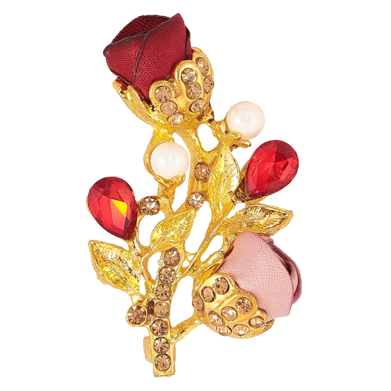 Брошка "Гілочка з червоно-рожевими квіточками, стразами та перлинами" фото №1 Брошка "Гілочка з червоно-рожевими квіточками, стразами та перлинами" фото №1