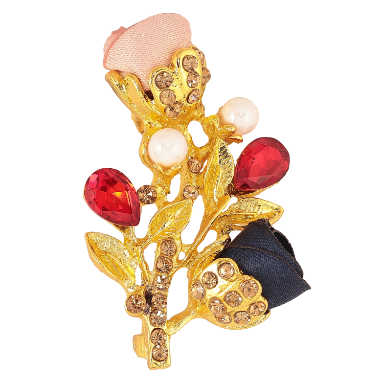 Брошь "Веточка с розово-синими цветочками, стразами и жемчужинами" фото №1