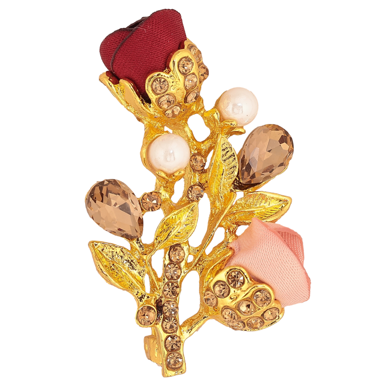 Брошка "Гілочка з червоно-рожевими квіточками, стразами та перлинами" фото №4 Брошка "Гілочка з червоно-рожевими квіточками, стразами та перлинами" фото №4