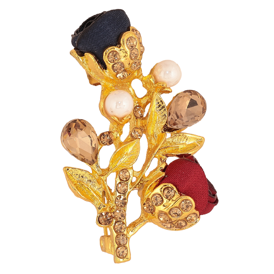 Брошка "Гілочка з синьо-червоними квіточками, стразами та перлинами" фото №1 Брошка "Гілочка з синьо-червоними квіточками, стразами та перлинами" фото №1