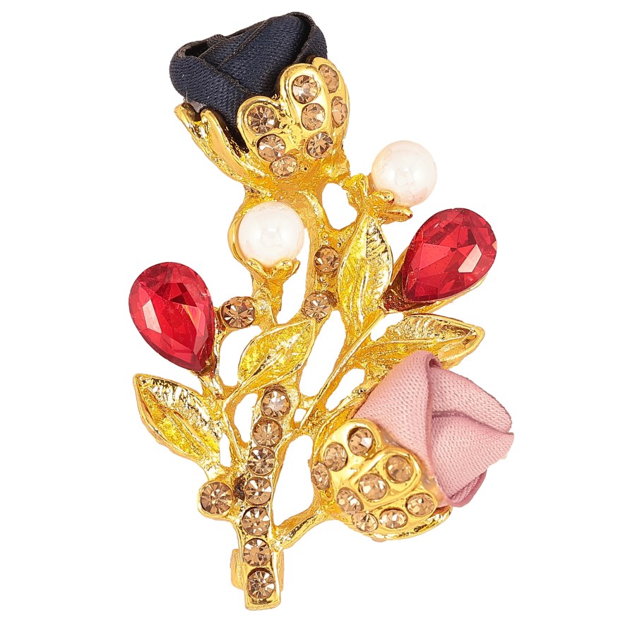 Брошь "Веточка с розово-синими цветочками, стразами и жемчужинами" фото №1