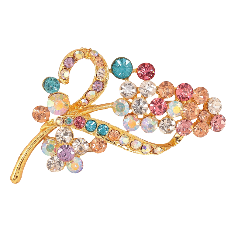 Брошь "Веточка с разноцветными стразами" фото №1