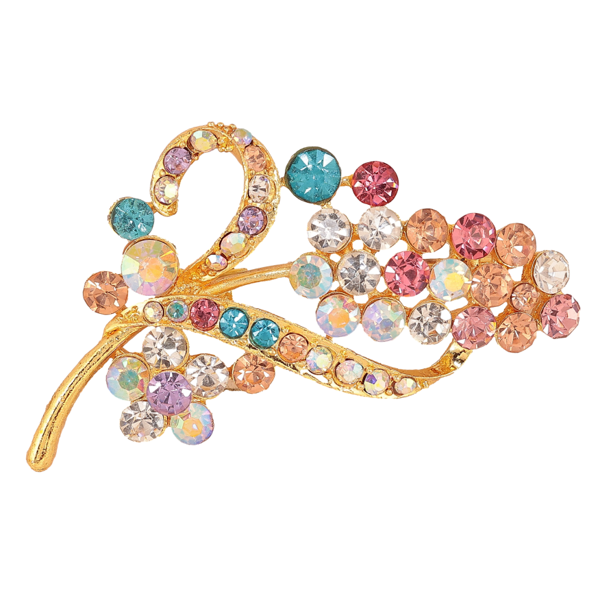 Брошь "Веточка с разноцветными стразами" фото №1