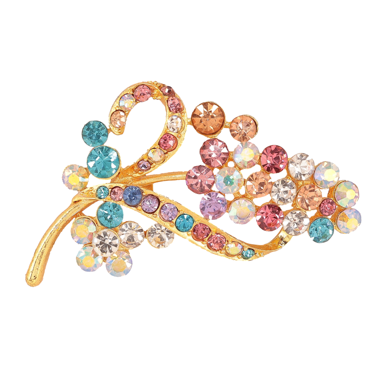 Брошка "Гілочка з різнокольоровими стразами" фото №1