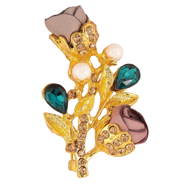 Брошка "Гілочка з бежевими квіточками, стразами та перлинами" фото №18