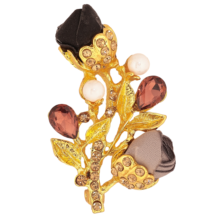 Брошка "Гілочка з чорно-сірими квіточками, стразами та перлинами" фото №8