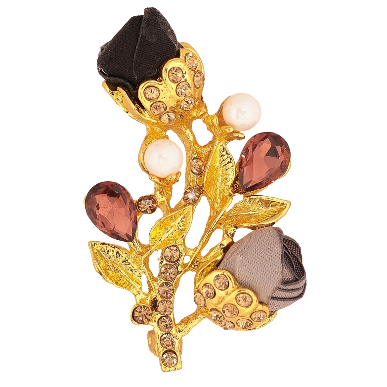 Брошка "Гілочка з чорно-сірими квіточками, стразами та перлинами" фото №1 Брошка "Гілочка з чорно-сірими квіточками, стразами та перлинами" фото №1