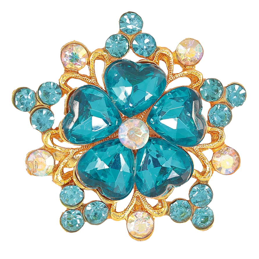 Брошка "Квітка з бірюзовими стразами" фото №1
