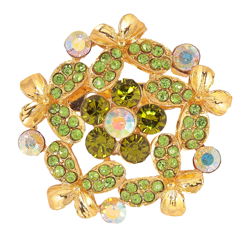 Брошка "Квітка з зеленими стразами" фото №1