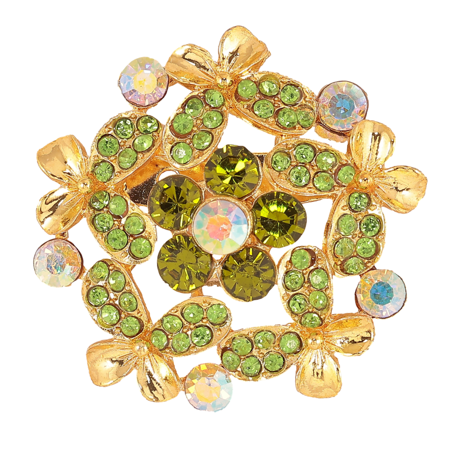 Брошка "Квітка з зеленими стразами" фото №1