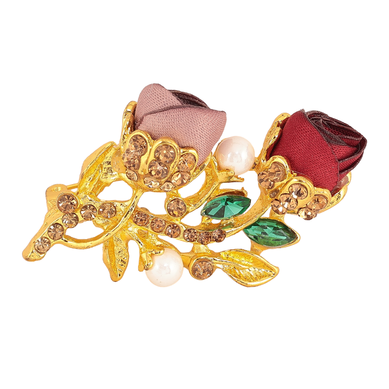 Брошка "Бежева та червона квіточки" фото №1 Брошка "Бежева та червона квіточки" фото №1