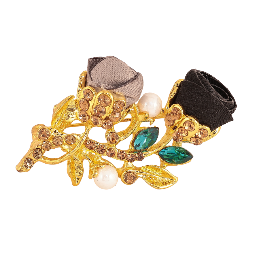 Брошь "Черный и бежевый цветочки" фото №1