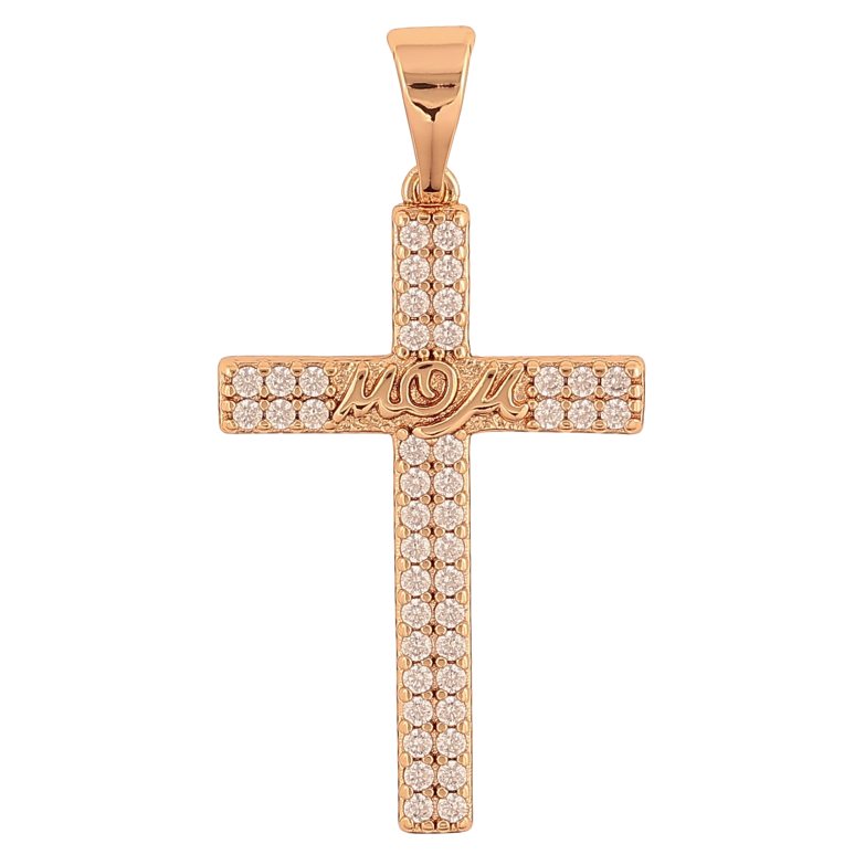Кулон Xuping колір Позолота 18K "Хрест з кристалами та написом Мама" для ланцюжка до 7мм фото №2