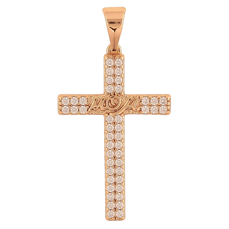 Кулон Xuping колір Позолота 18K "Хрест з кристалами та написом Мама" для ланцюжка до 7мм фото №1