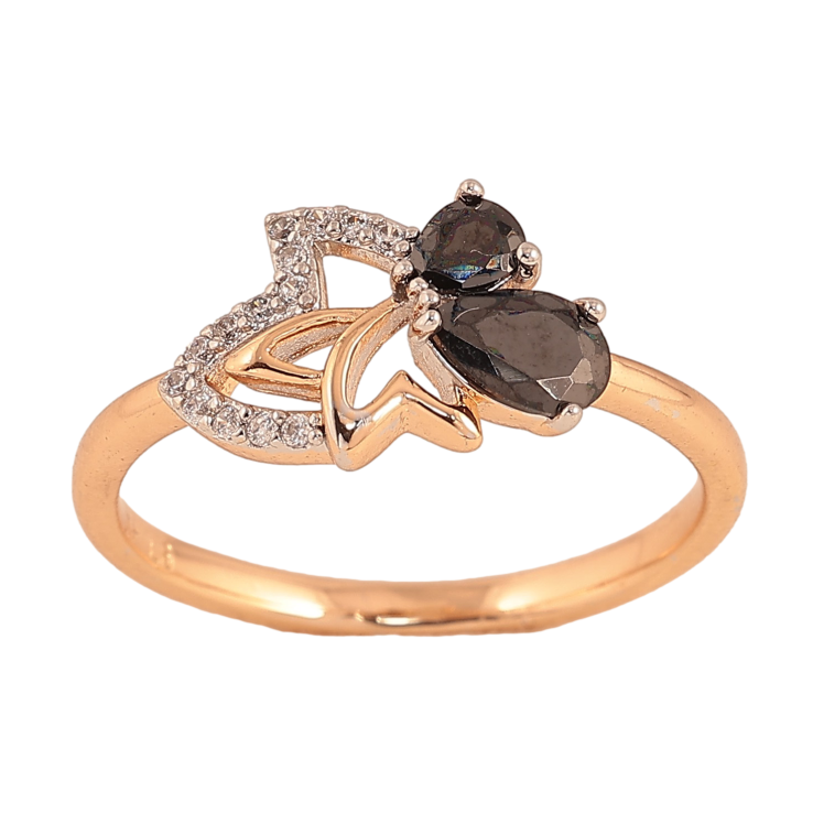 Каблучка Xuping колір Позолота 18К + Родій "Листок з чорними кристалами" фото №21