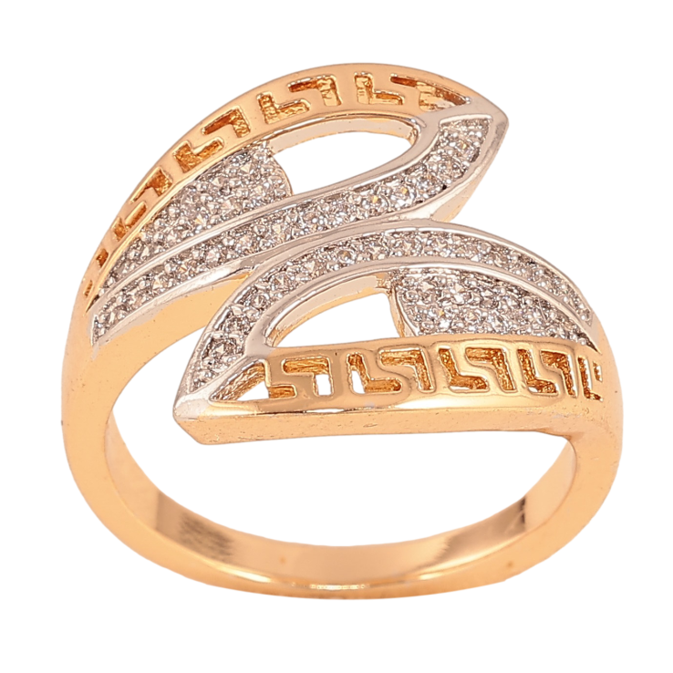 Каблучка Xuping колір Позолота 18К + Родій "Дві пелюстки з меандровим візерунком" фото №8