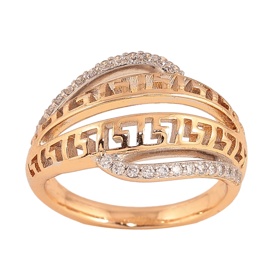 Каблучка Xuping колір Позолота 18К+ Родій "Меандровий орнамент із кристалами" фото №1 Каблучка Xuping колір Позолота 18К+ Родій "Меандровий орнамент із кристалами" фото №1